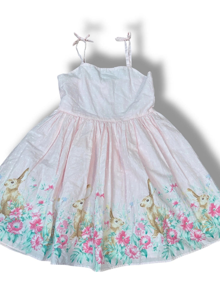 Size 10 Janie & Jack light pink swiss dot thin-strap dress w/ bunnies/flowers on hem Default Title / 10 / Girl