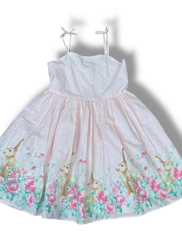 Size 10 Janie & Jack light pink swiss dot thin-strap dress w/ bunnies/flowers on hem Default Title / 10 / Girl