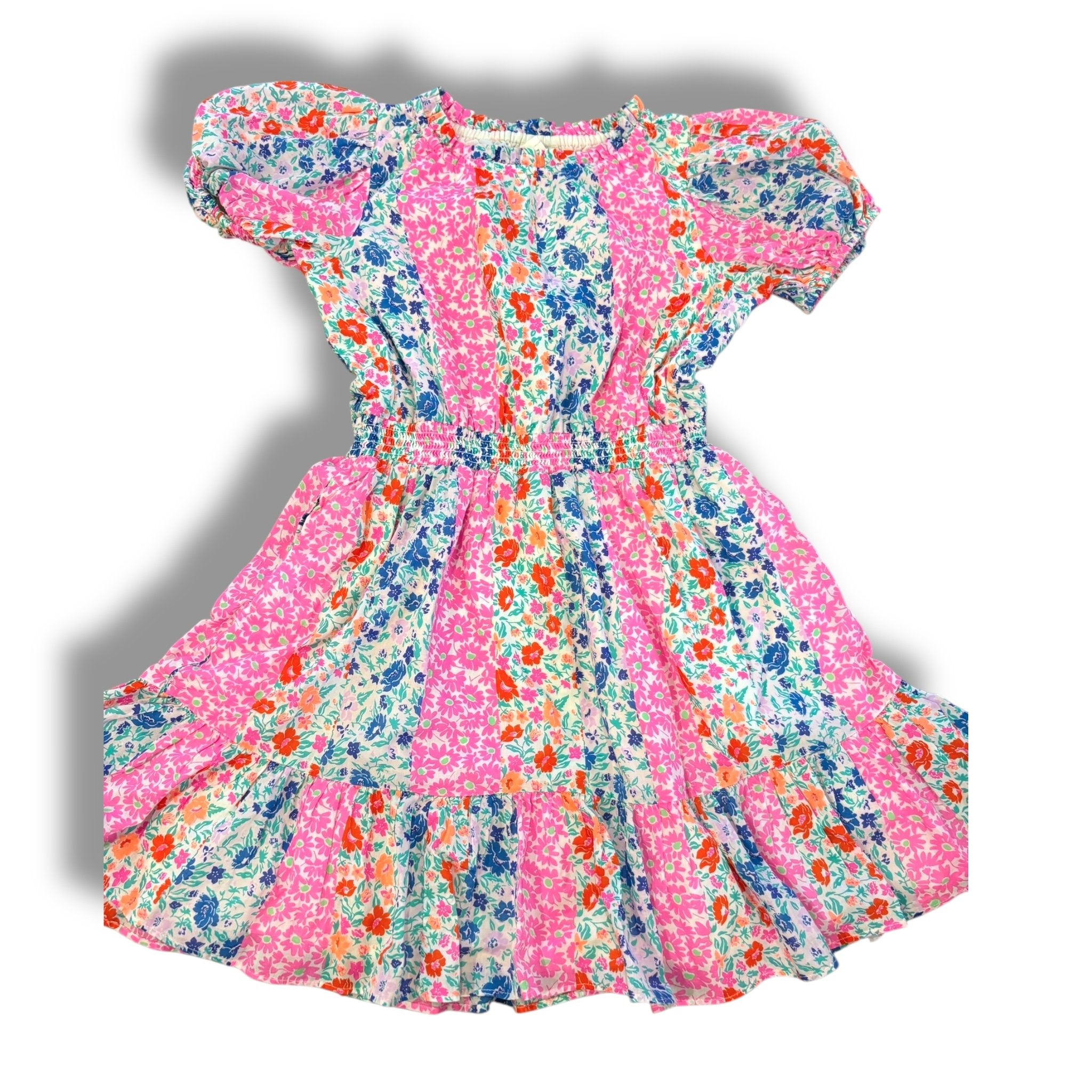 Size 8 Crewcuts hot pink, blue and orange floral short sleeve dress Default Title / 8 / Girl