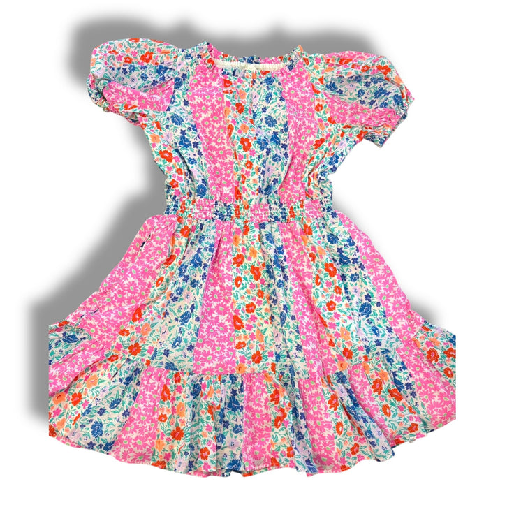 Size 8 Crewcuts hot pink, blue and orange floral short sleeve dress Default Title / 8 / Girl