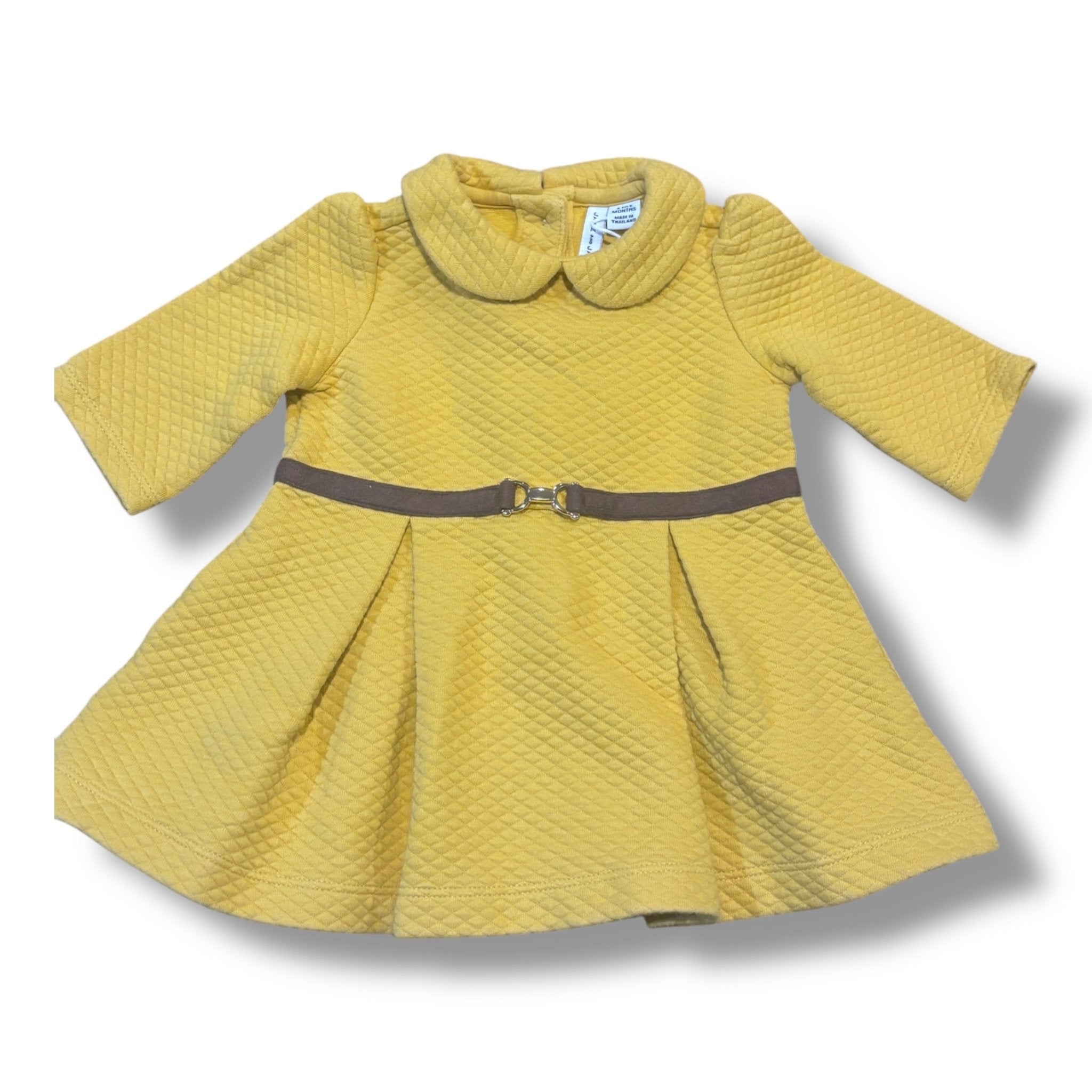 Size 3-6 month Janie and Jack mustard yellow quilted dress w/ brown suede belt Default Title / 3-6 month / Girl