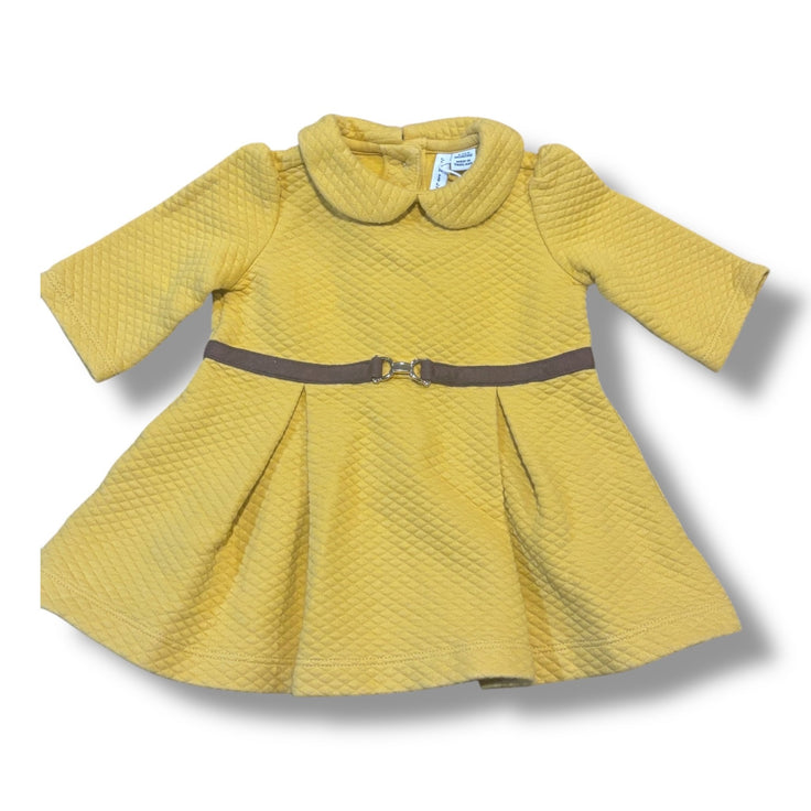 Size 3-6 month Janie and Jack mustard yellow quilted dress w/ brown suede belt Default Title / 3-6 month / Girl