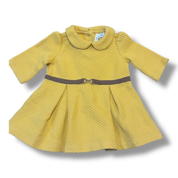 Size 3-6 month Janie and Jack mustard yellow quilted dress w/ brown suede belt Default Title / 3-6 month / Girl