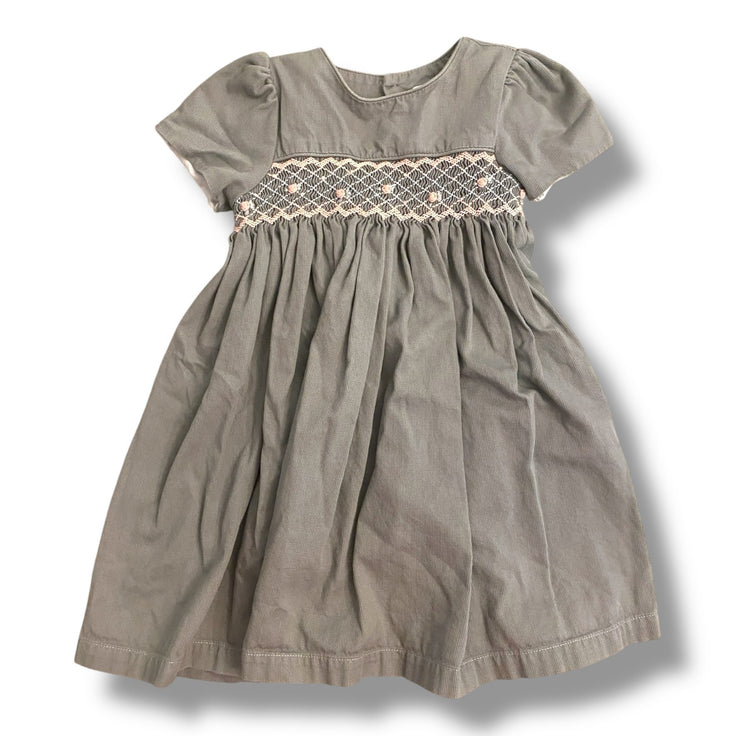 Size 2 Edgehill Collection gray short sleeve tie back dress with light pink smocking Default Title / 2 / Girl