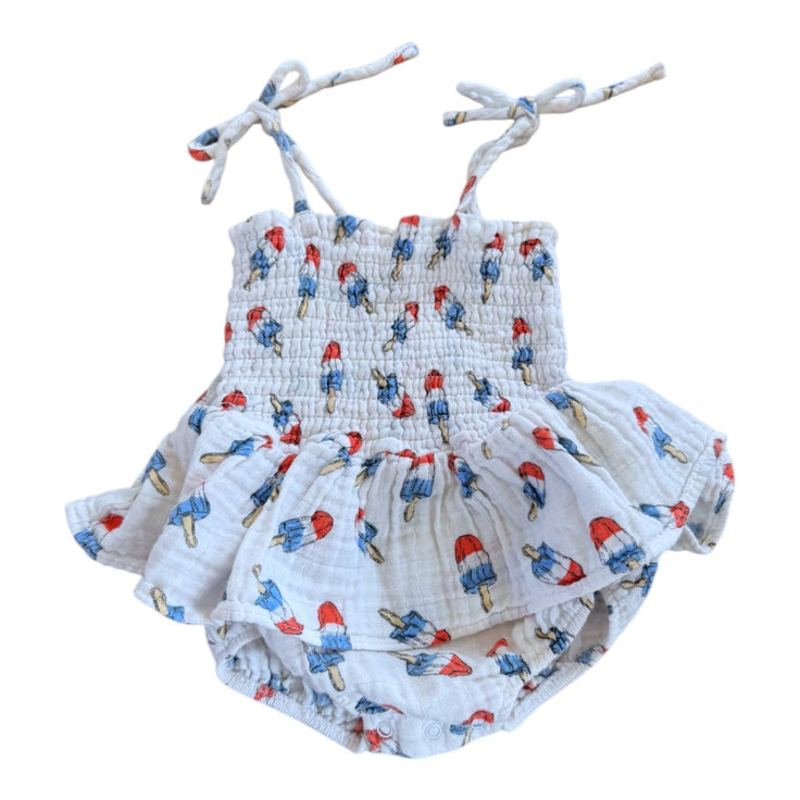 Size 6-12 month Angel Baby white romper with red, white, blue popsicles and ruffle Default Title / 6-12 month / -