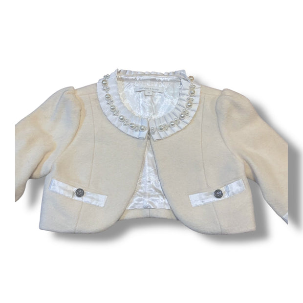 Size 2 Nicholas & Bears cream wool cropped blazer w/ grosgrain and pearl trim Default Title / 2 / Girl