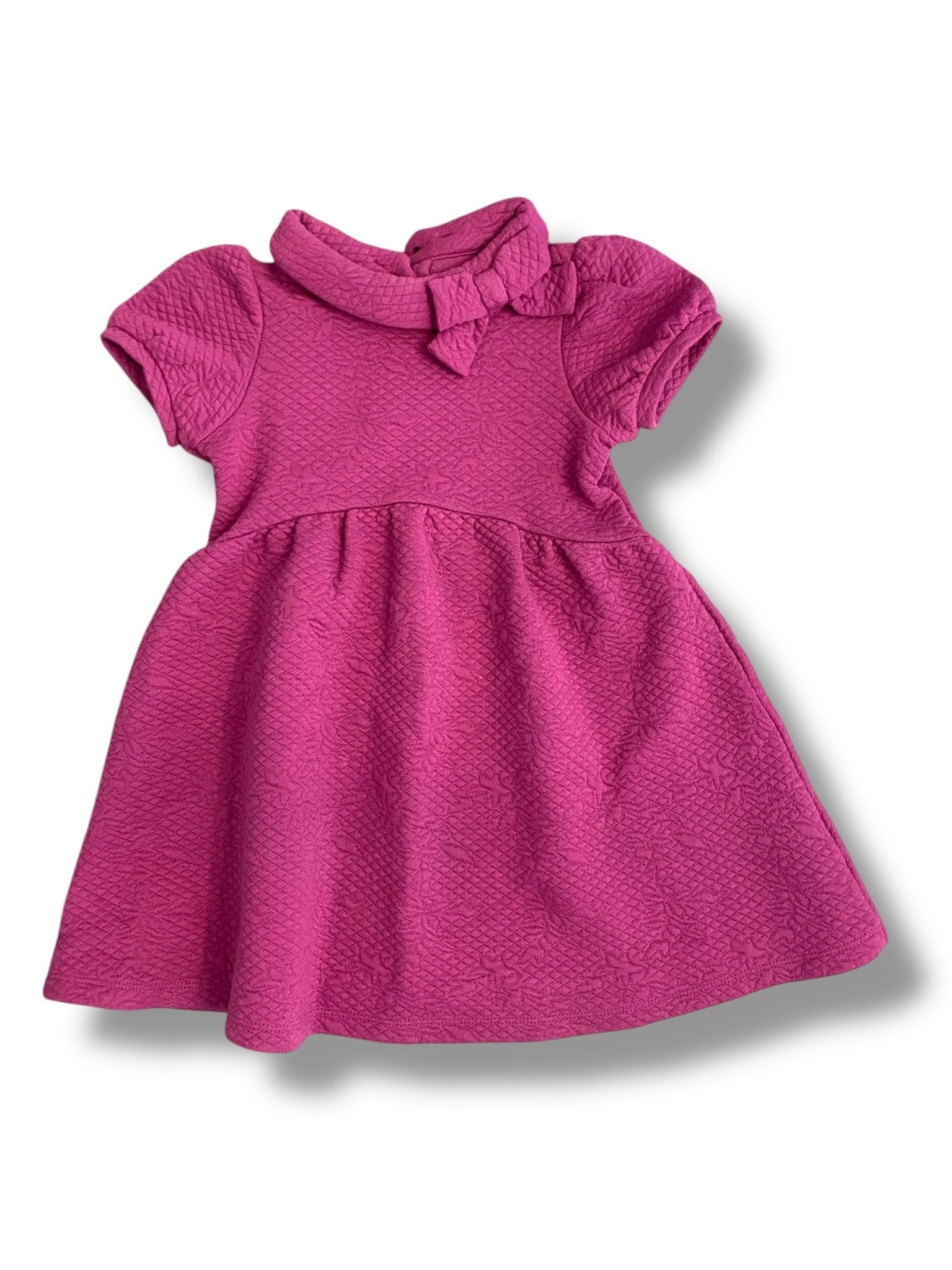 Size 2 Janie and Jack magenta quilted short sleeve dress with bow on collar Default Title / 2 / Girl