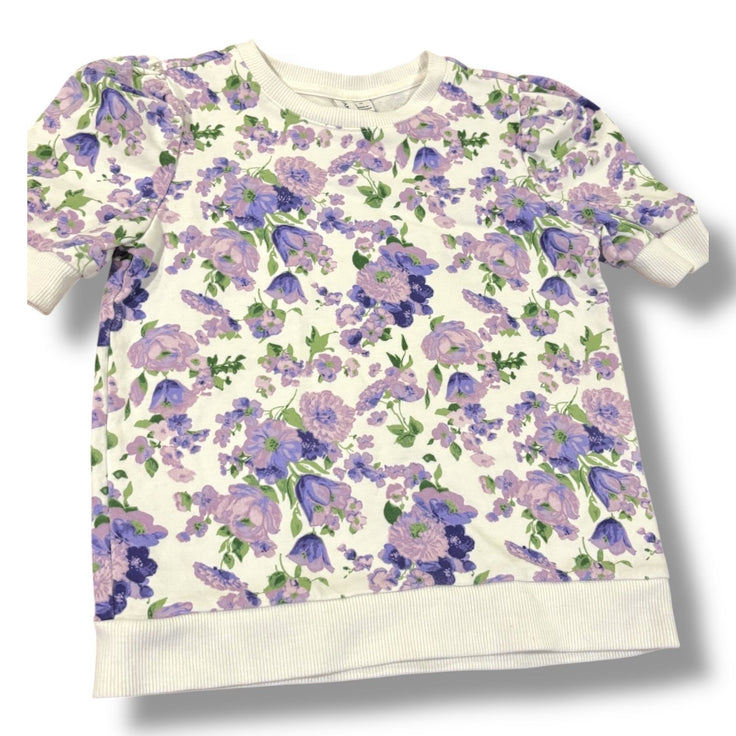 Size 10 Janie and Jack white short-sleeve sweatshirt w/ purple flowers Default Title / 10 / Girl
