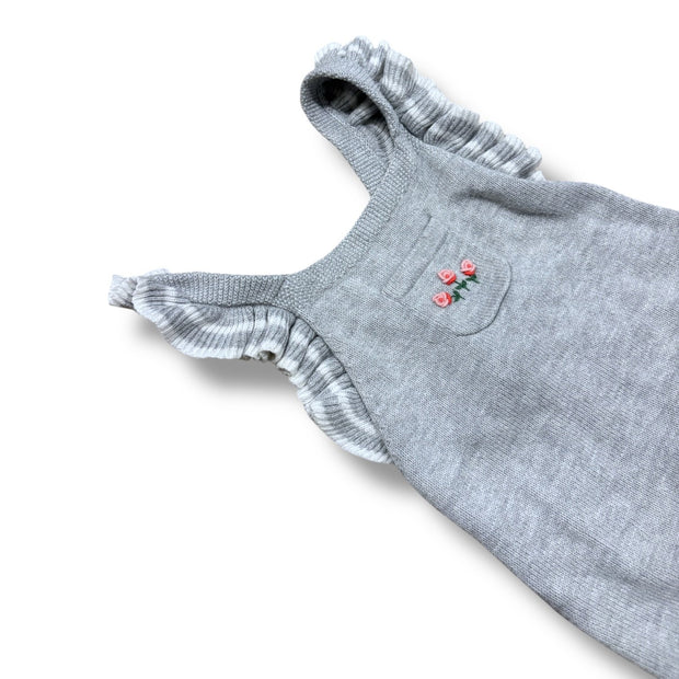 Size 12-18 month janie and jack grey knit overalls with embroidered flowers on chest Default Title / 12-18 month / Girl