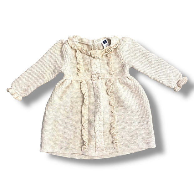 Size 3-6 month Janie and Jack cream colored sweater dress with gold threading Default Title / 3-6 month / Girl
