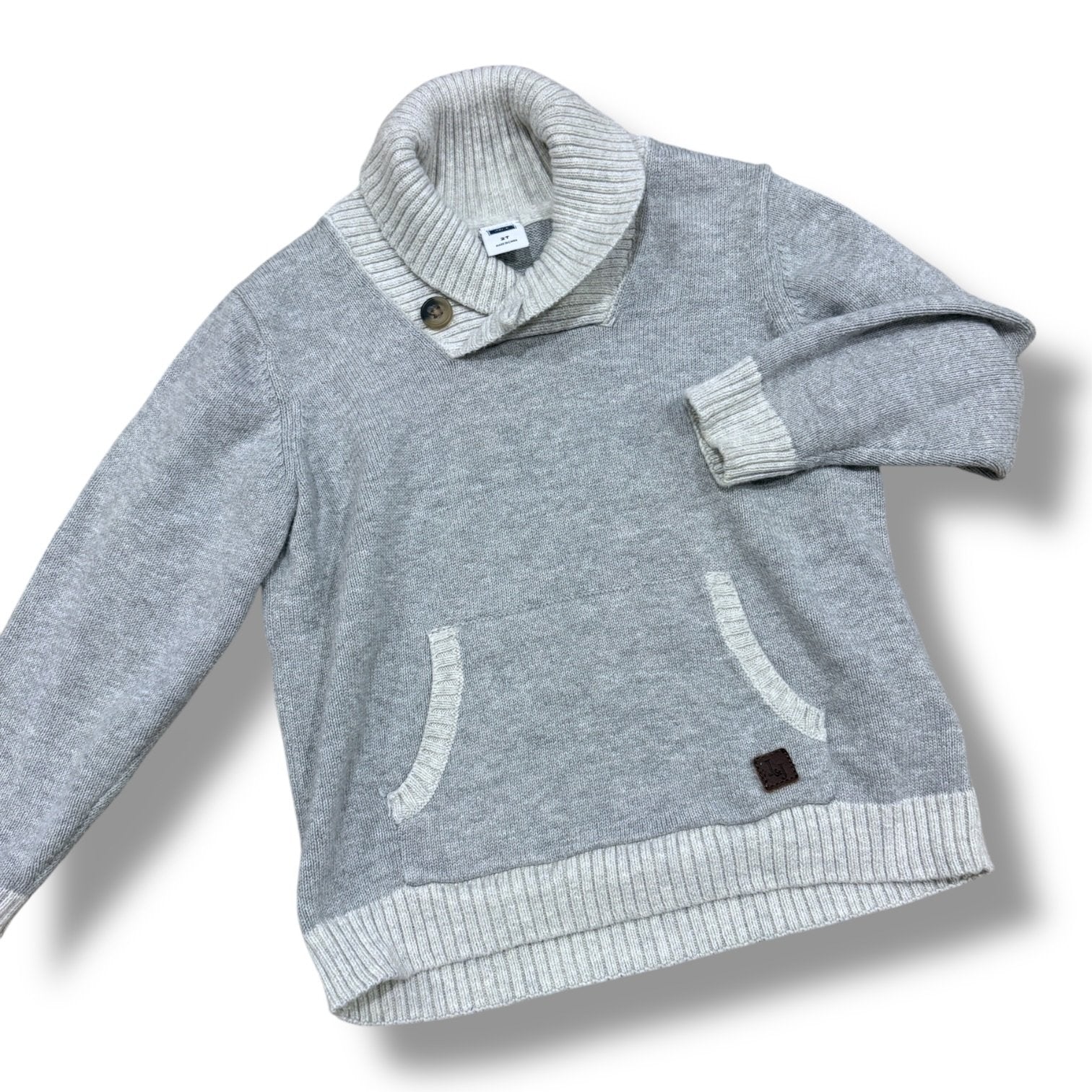 Size 2 Janie and jack light weight grey cowl neck sweater with button Default Title / 2 / Boy