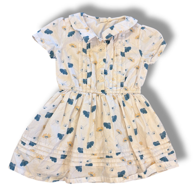 Size 2-3 Beet world cream blue/yellow floral short sleeve dress Default Title / 3-Feb / Girl