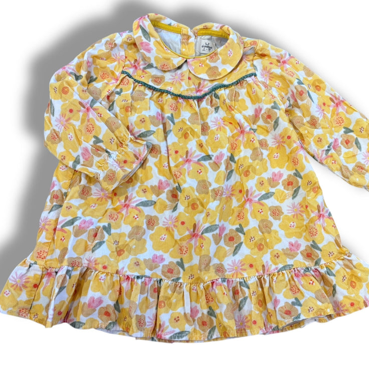 Size 2 Aimama yellow floral corduroy dress with sage trim Default Title / 2 / Girl