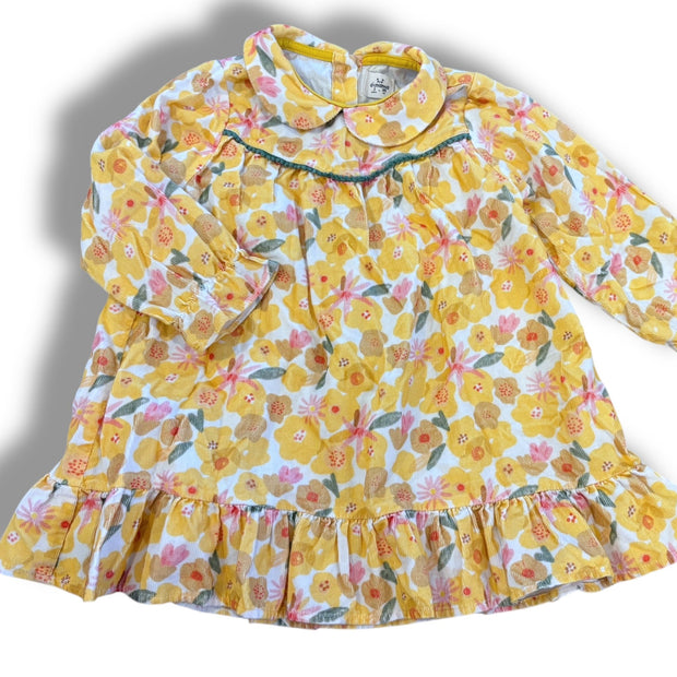 Size 2 Aimama yellow floral corduroy dress with sage trim Default Title / 2 / Girl