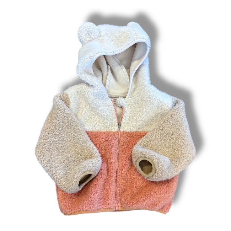 Size 12 month Aimama coral/cream/tan hooded fleece jacket with hood with ears Default Title / 12 / Girl