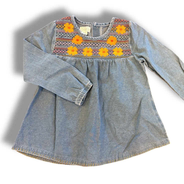 Size 24 month/2T Mudpie pie chambray tunic with floral embroidery on chest Default Title / 2 / Girl