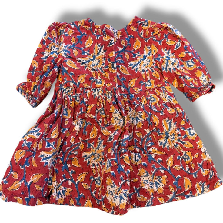 Size 12-18 month Beet world burgundy/mustard/blue floral dress Default Title / 12-18 month / Girl