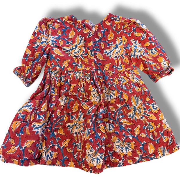 Size 12-18 month Beet world burgundy/mustard/blue floral dress Default Title / 12-18 month / Girl
