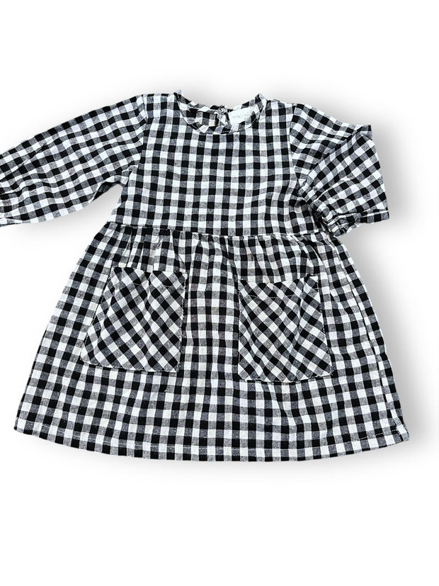 Size 12 month Miki Miette black and white plaid dress with front pockets NWT Default Title / 12 / Girl
