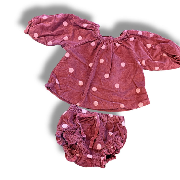 Size 12-18 month Wild wawa burgundy corduroy set with bloomers and polka dots Default Title / 12-18 month / Girl