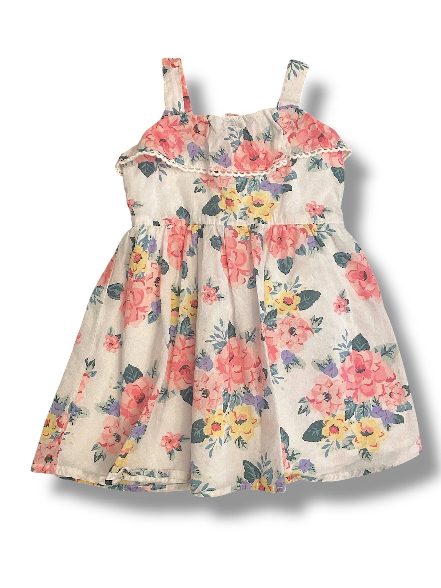 Size 3 Janie and Jack pink/yellow/purple floral tank dress with ruffle top Default Title / 3 / Girl
