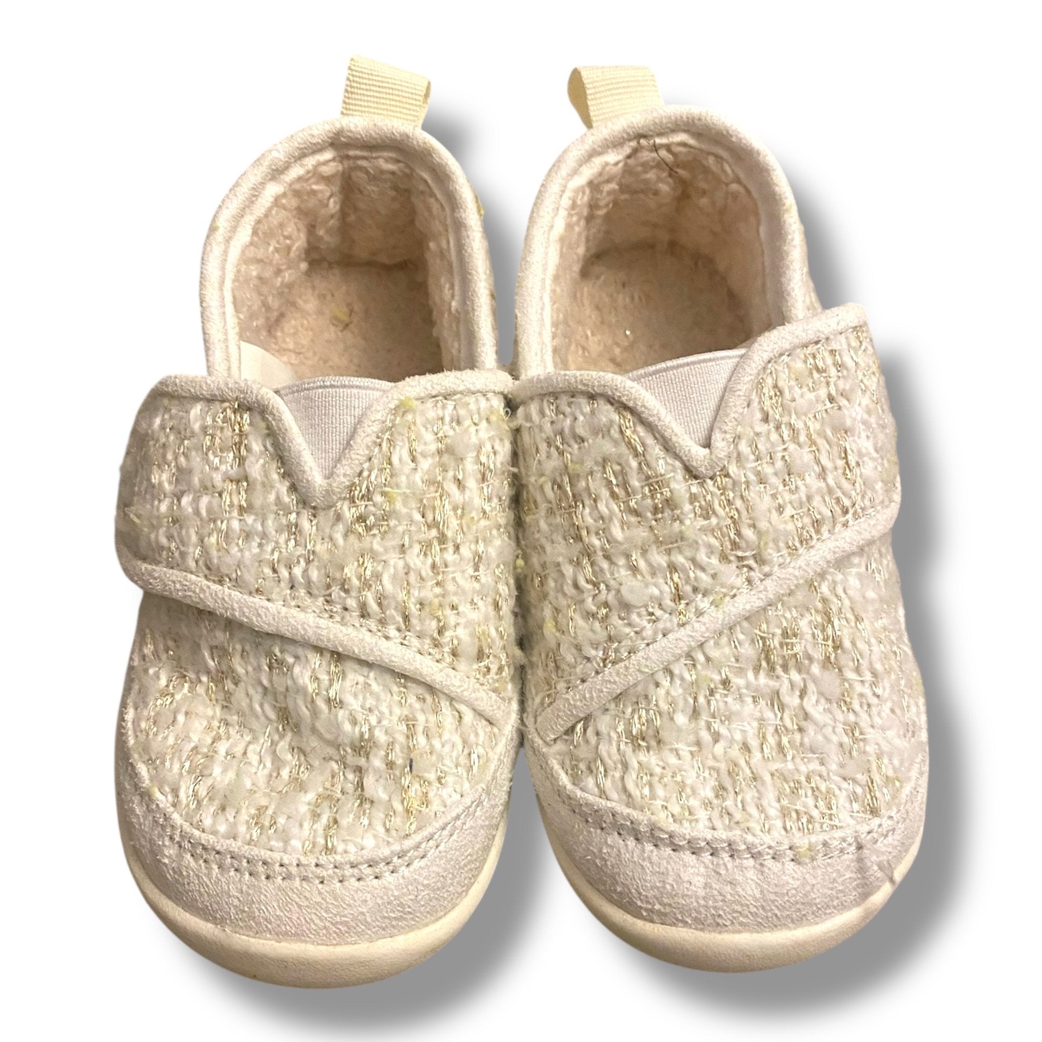 Size 7 Toms - gold and white tweed slip ons with velcro strap NWOT Default Title / 7 / -