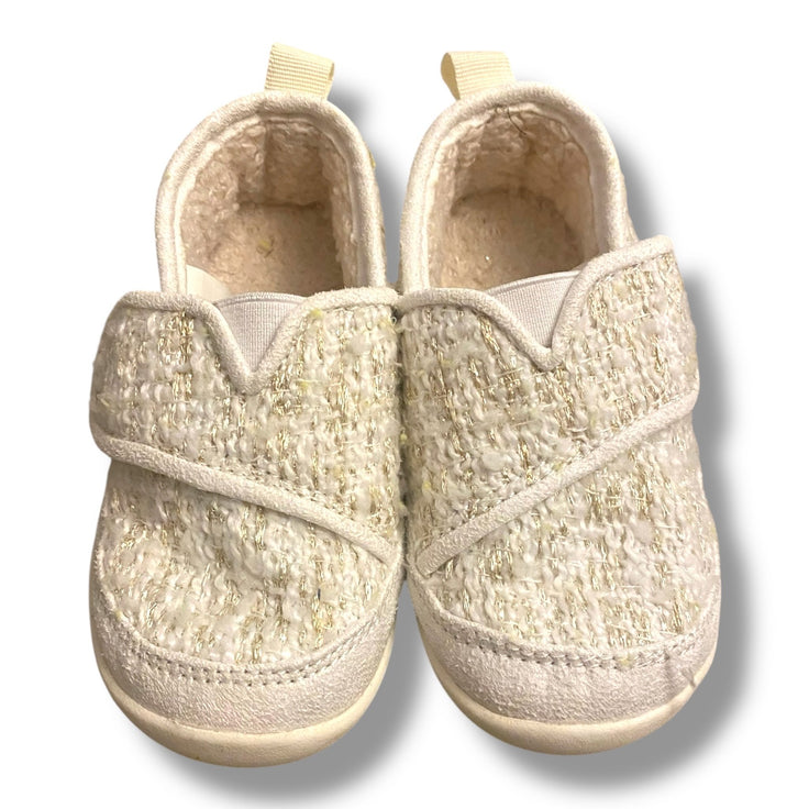 Size 7 Toms - gold and white tweed slip ons with velcro strap NWOT Default Title / 7 / -
