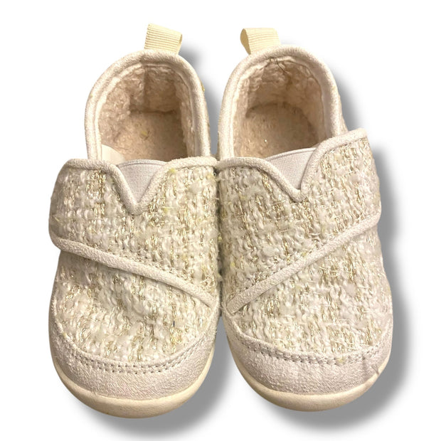 Size 7 Toms - gold and white tweed slip ons with velcro strap NWOT Default Title / 7 / -