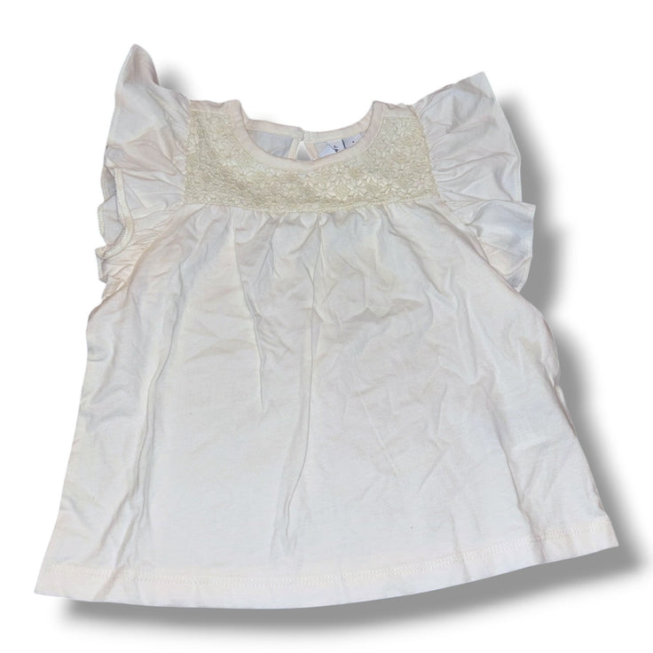 Size 7 Janie and Jack cream flutter-sleeve top w/ embroidery at chest NWT Default Title / 7 / Girl