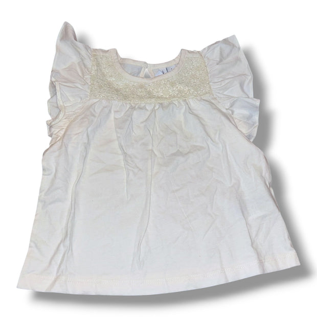 Size 7 Janie and Jack cream flutter-sleeve top w/ embroidery at chest NWT Default Title / 7 / Girl