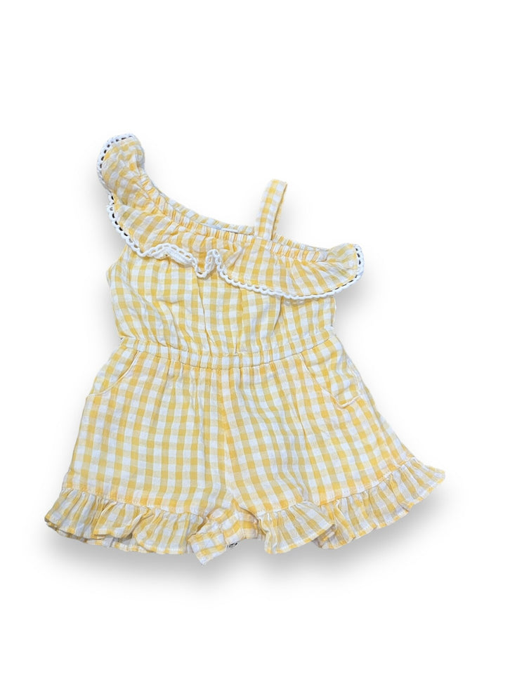 Size 3-6 month Janie and Jack one shoulder yellow gingham ruffle romper Default Title / 3-6 month / Girl