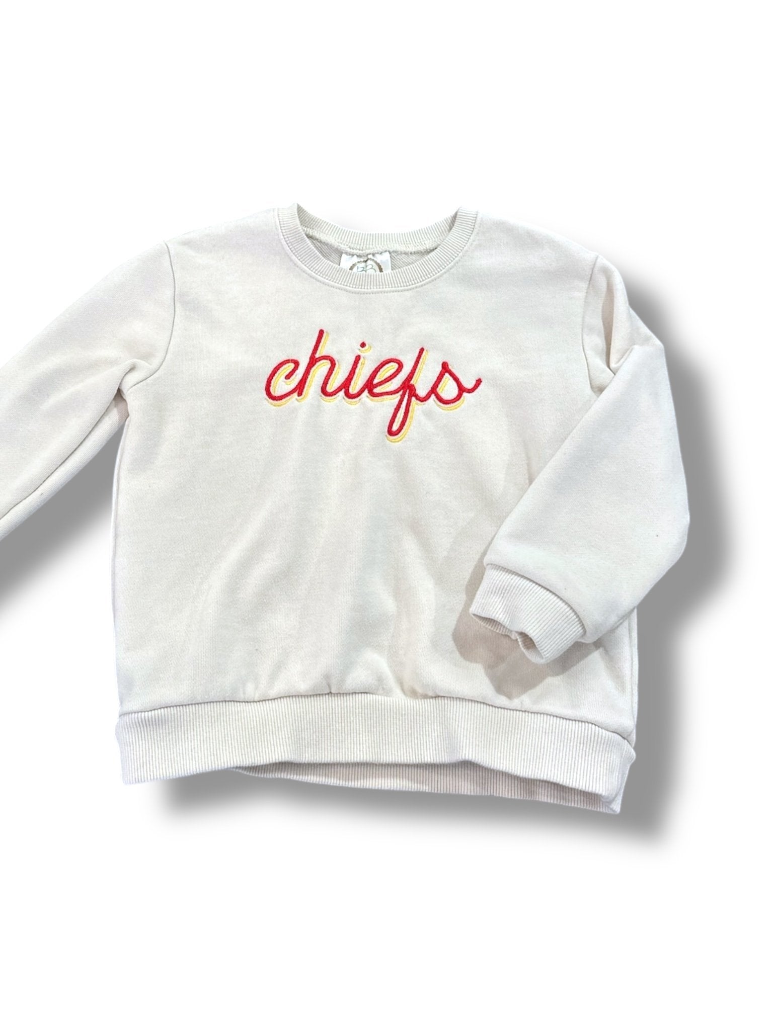 Size 4 cream Chiefs sweatshirt (spots on back of collar) Default Title / 4 / Girl