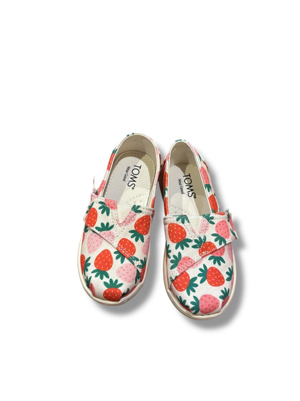 Size Toddler 8 TOMS white canvas Velcro shoes w/ pink/red strawberries NWT Default Title / Toddler / -
