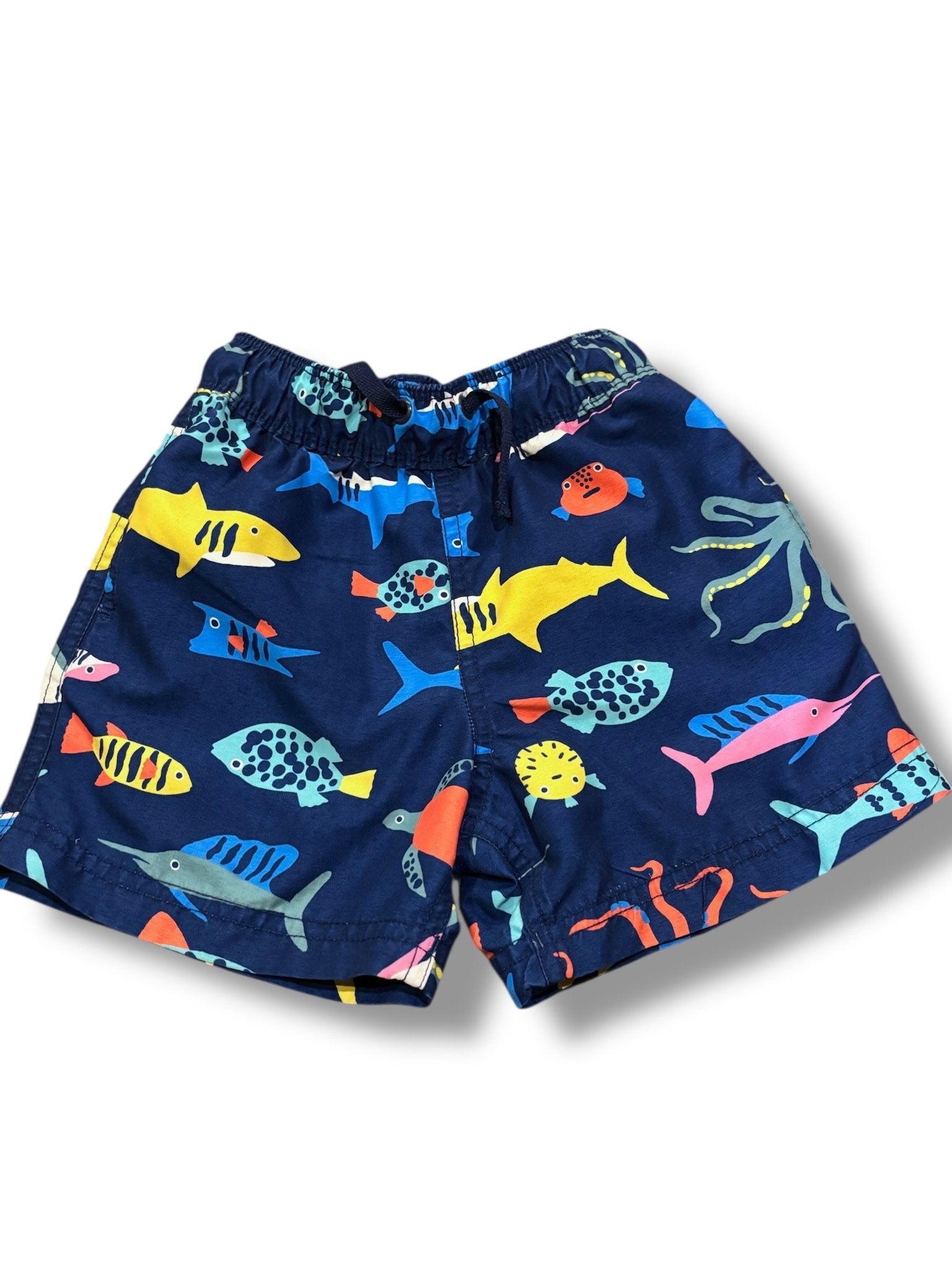 Size 3T Hanna Andersson navy swim trunks w/ colorful fish Default Title / 3 / Boy