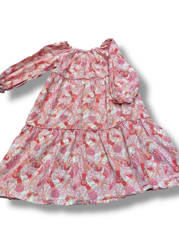 Size 6X Little English pink/orange/purple paisley off-the-should dress Default Title / 6 / Girl