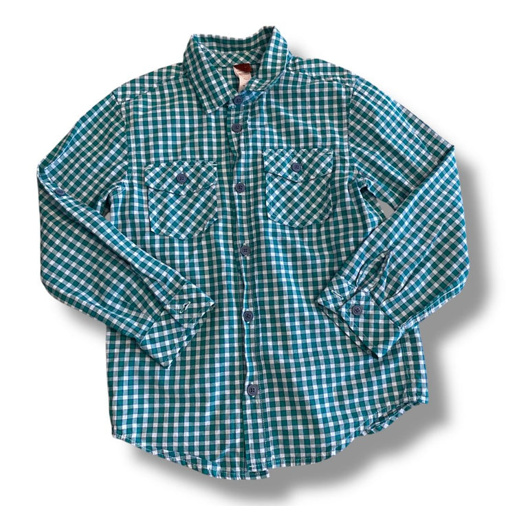 Size 7 Tea green/purple plaid long sleeve button down shirt Default Title / 7 / Boy