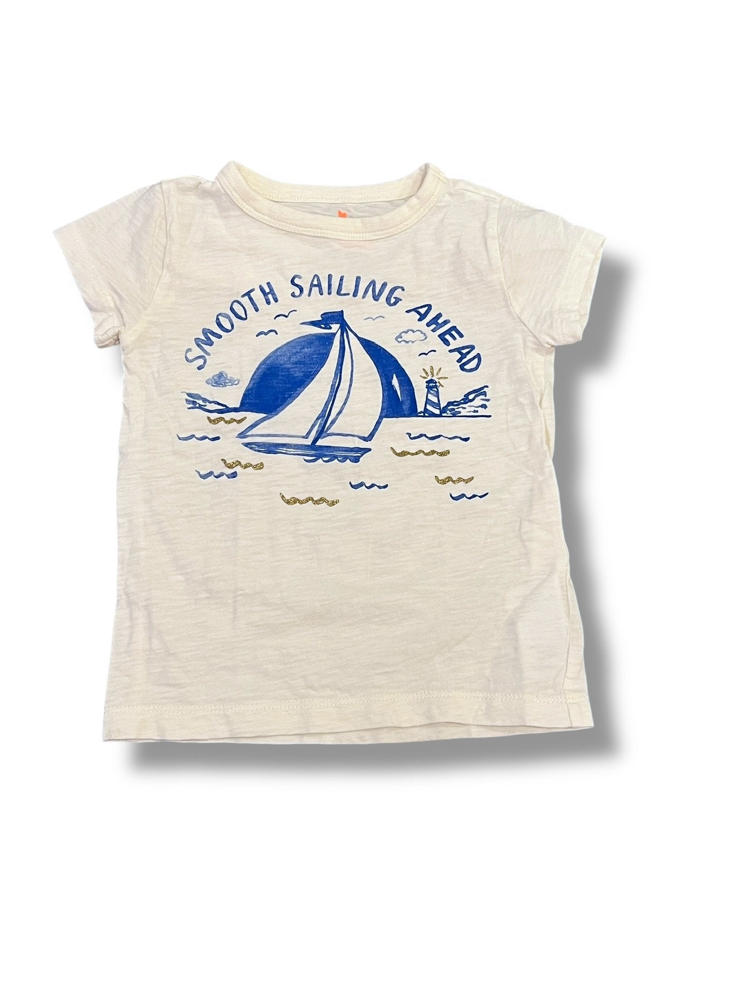 Size 2-3 Crewcuts cream tee, smooth sailing, gold glitter waves Default Title / 3-Feb / Girl