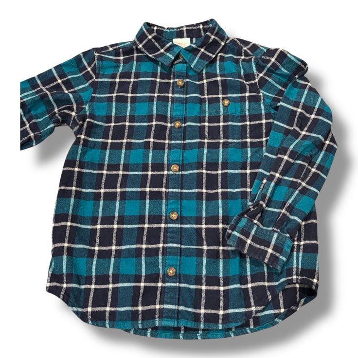 Size 5 Hanna Andersson teal/navy/white plaid flannel shirt Default Title / 5 / Boy