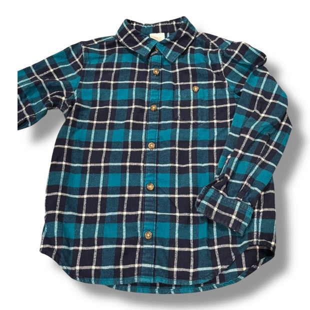 Size 5 Hanna Andersson teal/navy/white plaid flannel shirt Default Title / 5 / Boy