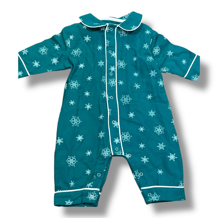 Size 3-6 month Petite Plume green snap-up flannel pajamas w/ white snowflakes Default Title / 3-6 month / -