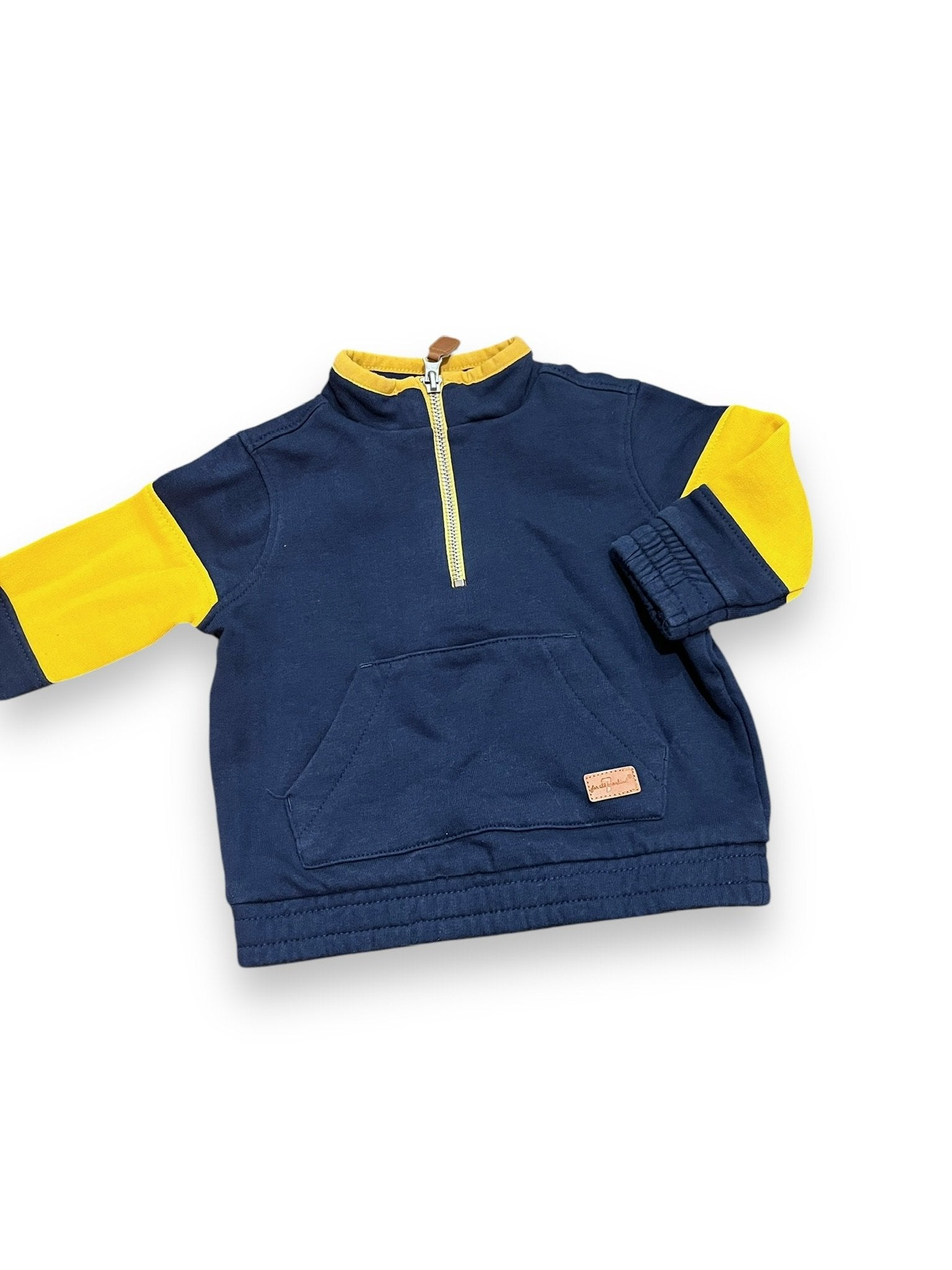 Size 12 month For All Mankind navy and yellow quarter zip with front pocket Default Title / 12 / Boy