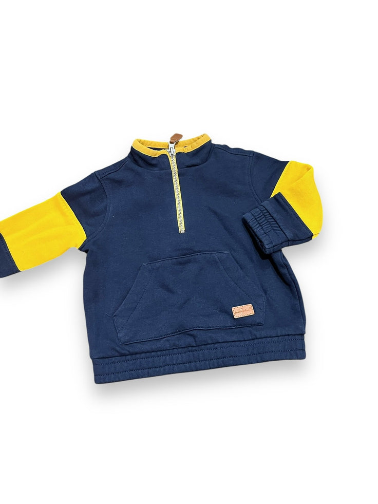 Size 12 month For All Mankind navy and yellow quarter zip with front pocket Default Title / 12 / Boy