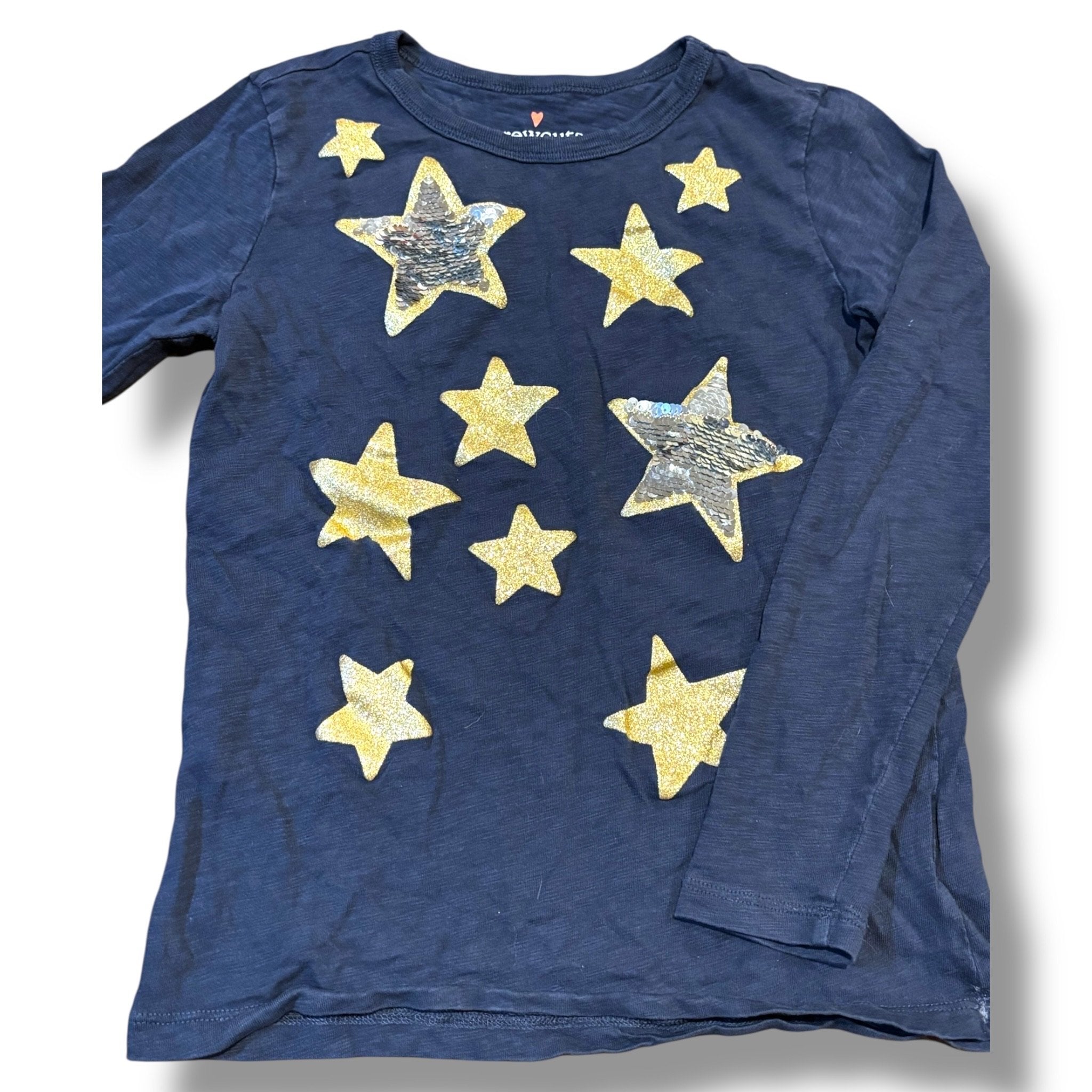 Size 8-9 Crewcuts navy long-sleeve w/ glitter & sequin gold & silver stars Default Title / 9-Aug / Girl