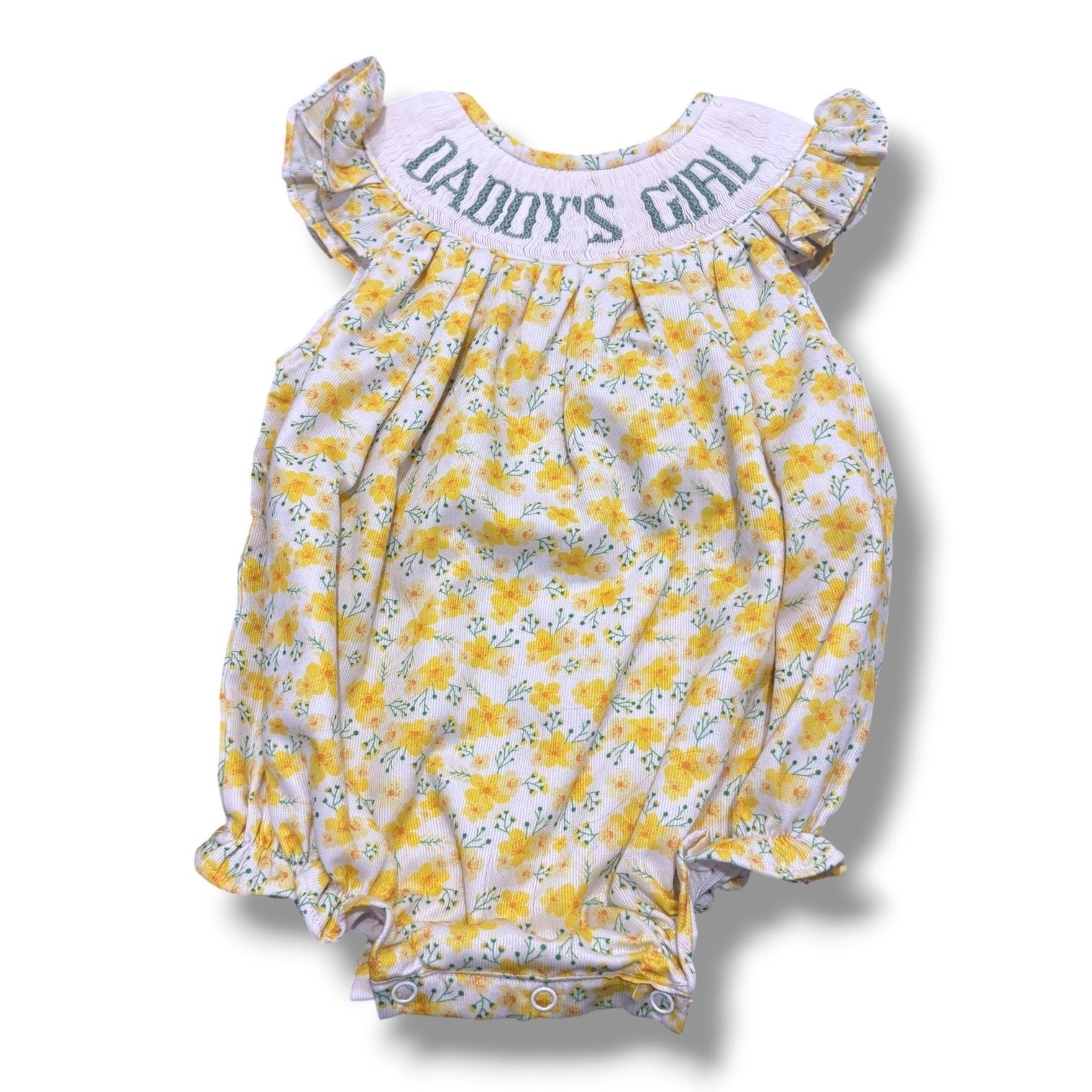 Size 6 month Southern Taters pink Daddy's Girl yellow floral smocked bubble Default Title / 6 month / Girl