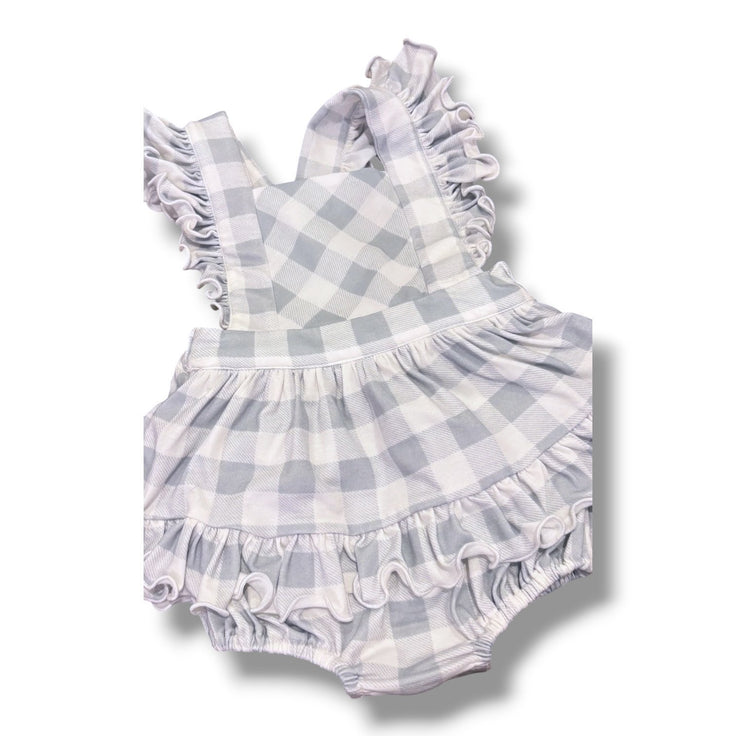 Size 9 month light blue and white gingham bubble Default Title / 9 month / Girl