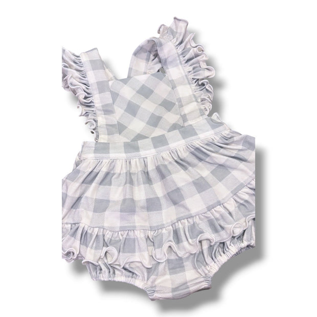 Size 9 month light blue and white gingham bubble Default Title / 9 month / Girl