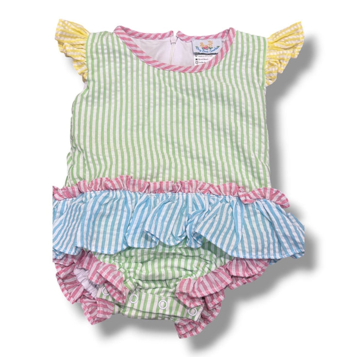 Size 9 month Busy Bees Smocks Seersucker green, pink, blue, yellow bubble Default Title / 9 month / Girl