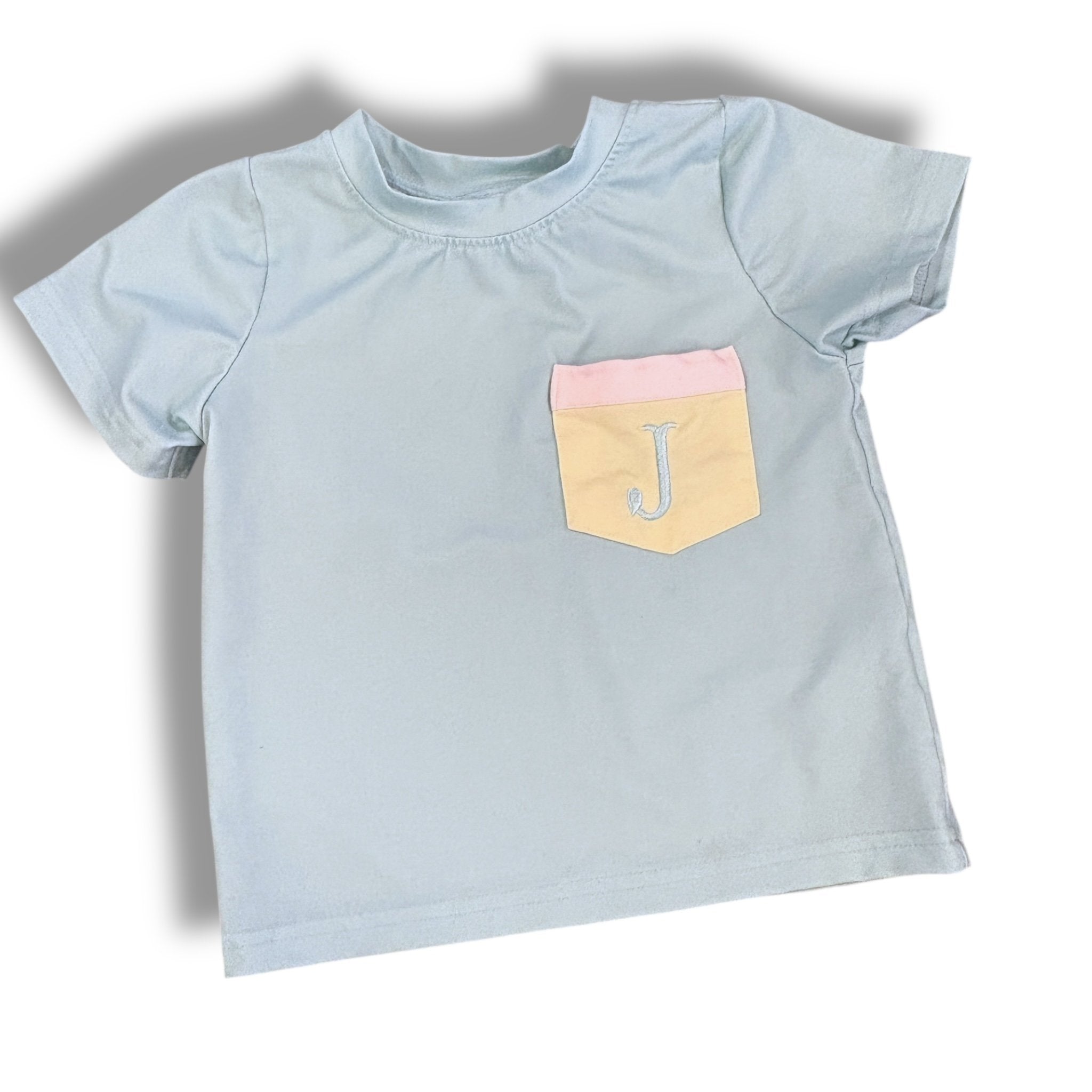 Size 24 month sage tee with a yellow pocket wth a J Default Title / 2 / Boy