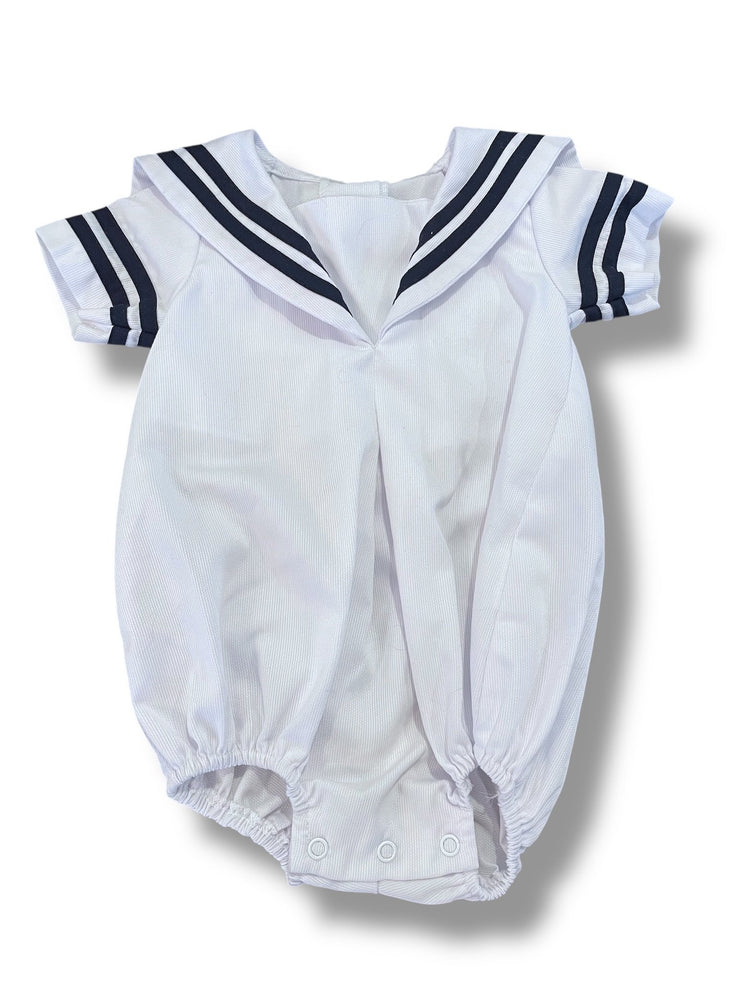 Size 6 month white bubble with navy stripe detail Default Title / 6 month / Boy
