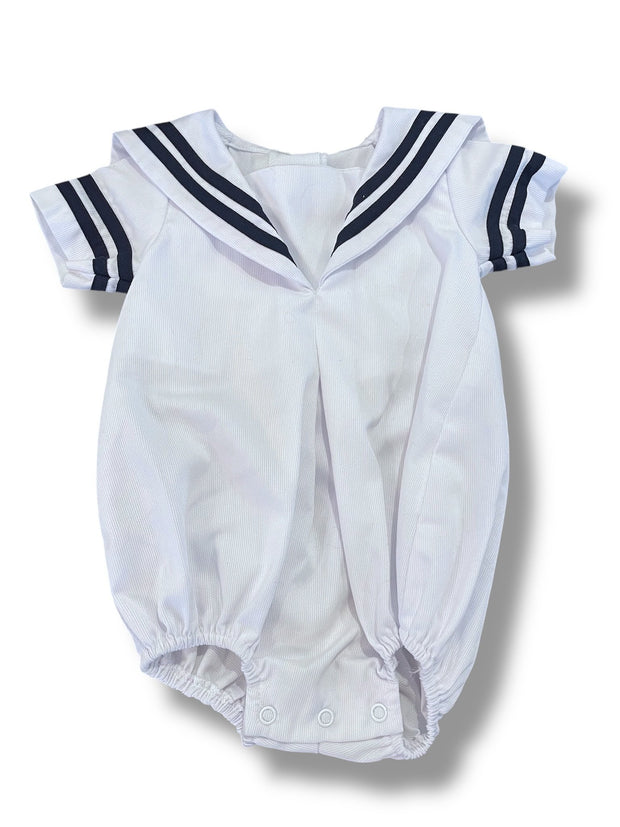 Size 6 month white bubble with navy stripe detail Default Title / 6 month / Boy